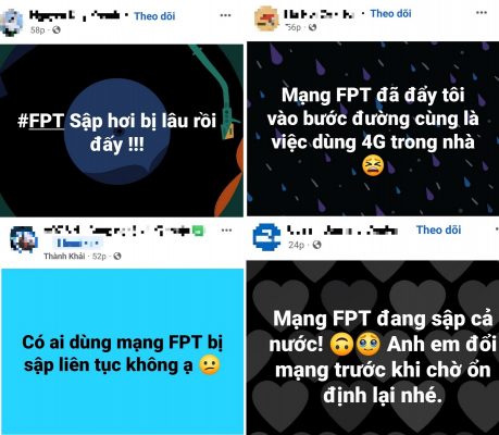 Nhiều người chia sẻ về tình trạng lỗi của mạng FPT trên Facebook (Ảnh chụp màn hình).