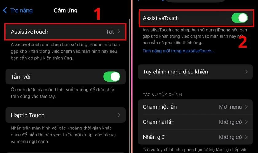 Tại mục Assistive Touch, bạn nhấn bật thanh gạt