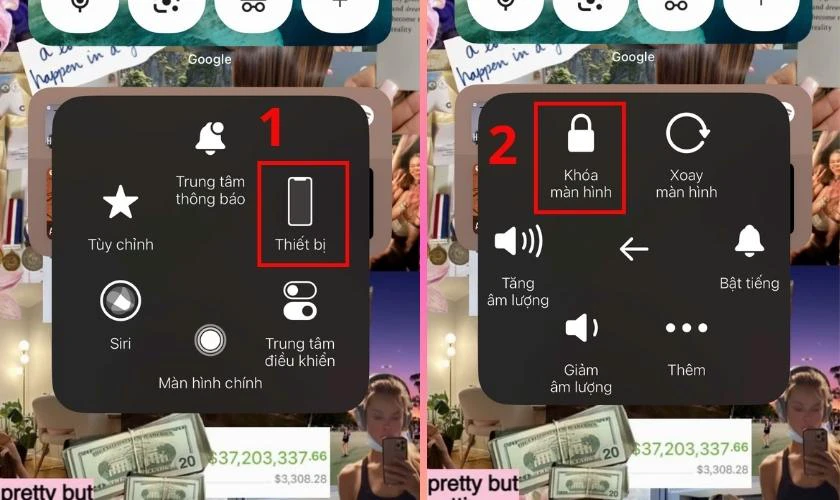 Chọn Thiết bị rồi chọn Khóa màn hình để tắt nguồn