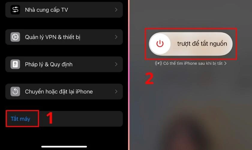 Nhấn vào dòng Tắt máy